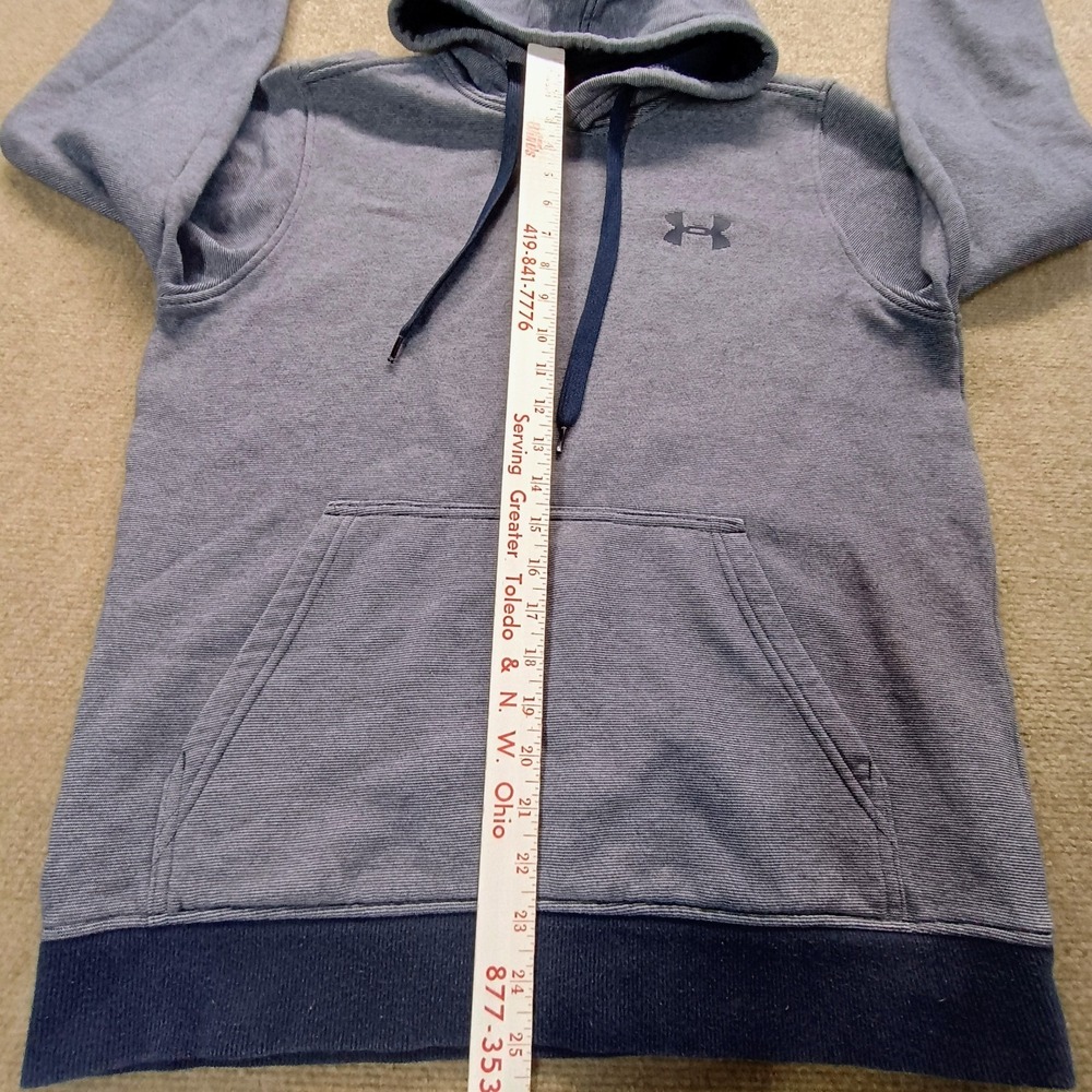 Under Armour Coldwear Hoodie Mens‎ M Cotton Navy Blue Pin Stripe Logo Sweatshirt - Picture 6 of 7
